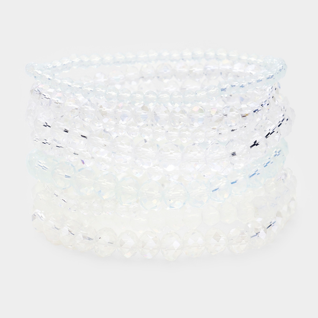 Clear Beaded 9 Piece Stacked Stretch Bracelets Statement Jewelry Accessories
